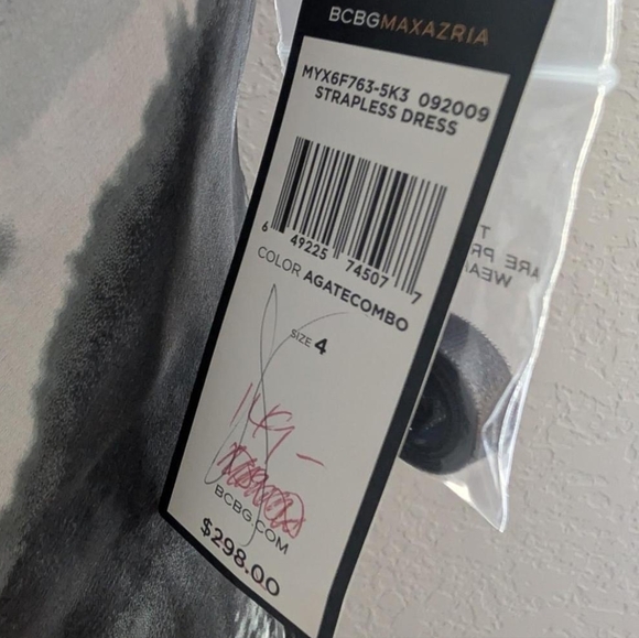 BCBGMaxAzria Strapless Black and Gray Abstract Print Dress - Picture 3 of 8